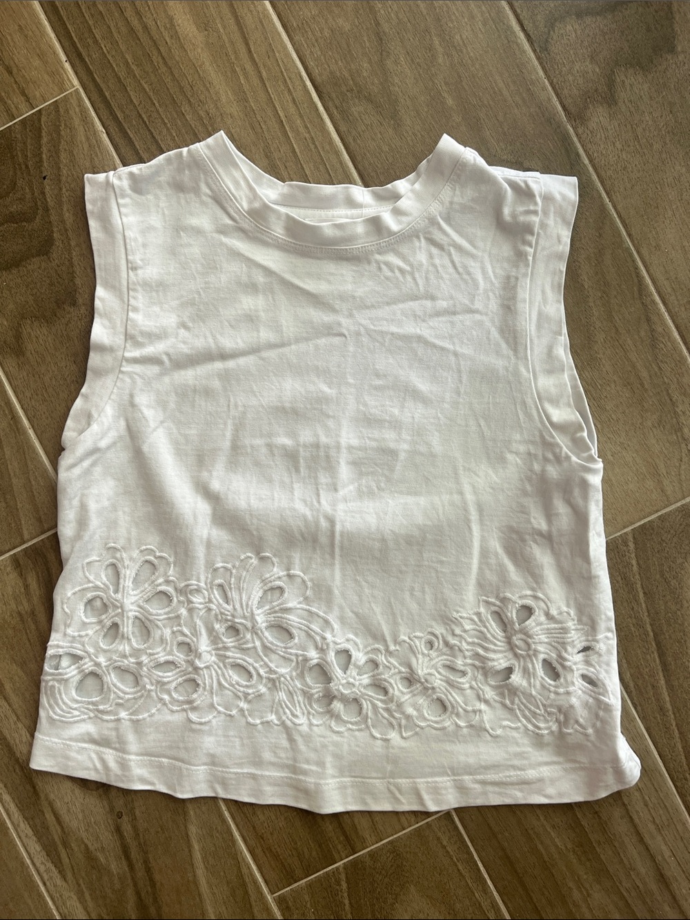 Japna 100% Cotton White Sleeveless Embroidered Tank Top